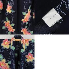 浴衣 女性ゆかた 紺色ｘ黄色ｘ緑色 花模様 ぼかし染め コーマ地 綿 夏物 レディース 仕立て上がり 身丈157cm 【キモノオフ野々市若松店】の画像