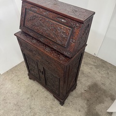 【D-450.】レトロ　木彫りライティングデスクの画像
