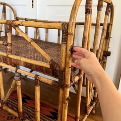籐のアンティークベビーベット/折り畳み可能/希少デザイン/古道具/古家具/蚤の市/ビンテージ/ゆりかご/ランタンの画像