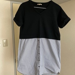 Vネック異素材組み合わせシャツの画像