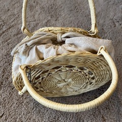 ラタン サークル カゴバッグハンドバッグ ショルダー 巾着 浴衣 和装の画像