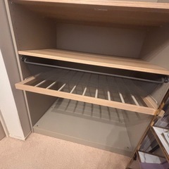 ワードローブ IKEA PAX 極美品 グレージュ 木目棚 メッシュカゴ の画像