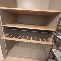 ワードローブ IKEA PAX 極美品 グレージュ 木目棚 メッシュカゴ の画像