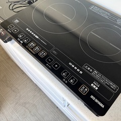 【超美品‼️】アイリスオーヤマ 2口IHクッキングヒーター 台座付き 電磁調理器 自動off機能 ブラック♪の画像