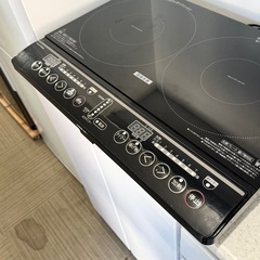 【超美品‼️】山善 2022年製 2口IHクッキングヒーター 電磁調理器 1400W 調理家電 ブラック♪の画像