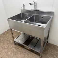 ステンレス　業務用　2層シンク　蛇口付き　厨房　飲食店　W９００...