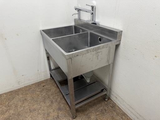 ステンレス　業務用　2層シンク　蛇口付き　厨房　飲食店　W９００ｘD６００ｘH８５０ｍｍ