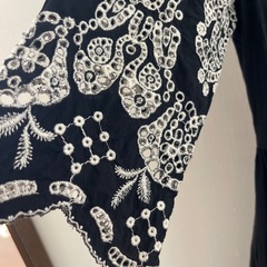 フリーズショップ　刺繍入り黒五分袖チュニック　ワンピース　レディースの画像