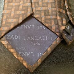 LANZADI PARIS シルクネクタイ 高級フランス製 幾何学柄 ブラウン系の画像