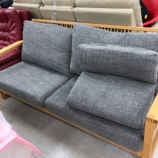 柏木工毛羽立ち　3人掛けソファー　グレー×ナチュラル【トレファク堺福田店】