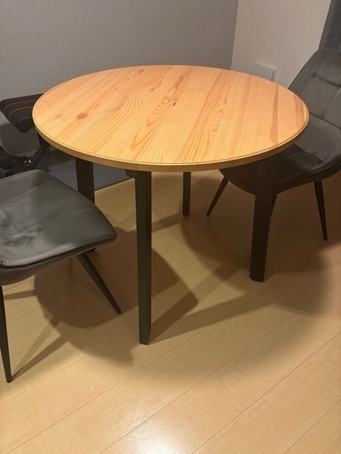 丸型ダイニングテーブル&ベロア風チェア2脚セット