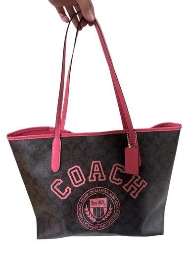 極美品】COACH コーチ トートバッグ シグネチャー×ピンクロゴ