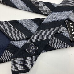 "ＣＨＡＮＥＬ　ネクタイ　ネイビー　グレー　幅10ｃｍ（3.94...