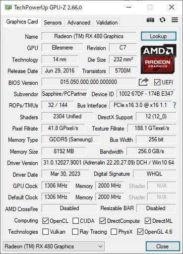 Sapphire NITRO+Radeon RX480 8GB