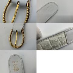 GUCCI  オールドグッチ ベルト 全長94ｃｍ(37.01 inch)　幅4.6ｃｍ(1.81 inch) ホワイト＆ゴールド　送料無料の画像