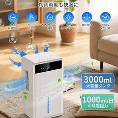 除湿機 3L大容量タンク 除湿量1L/日 デュアル冷却プレート 強力除湿 LED表示画面 除湿器 ダブルぺルチェ式 強力 20畳対応の画像