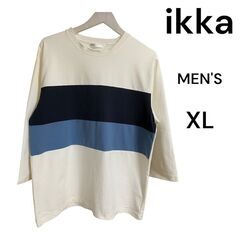 ikka メンズ XL バイカラーボーダー 7分袖 カットソー ...