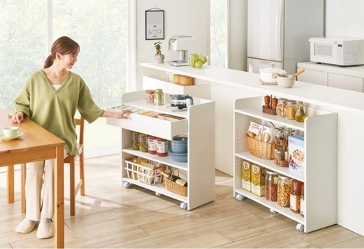 【美品】ディノス 隠せるカウンター下収納 ワゴン キッチン 収納