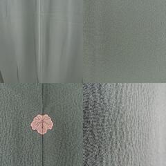 色無地 袷 緑色 一つ紋 蔦紋 正絹 広衿 仕立て上がり着物 身丈157cm 【キモノオフ野々市若松店】の画像