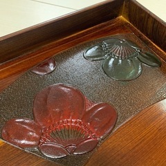 木製　花模　膳 長方形　お盆　トレーの画像