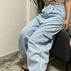 【美品】チューブトップ×ワイドカーゴデニム セットアップ風 2点...