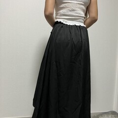 エクリール シャーリングトップス F（バスト25〜45cm）＆黒ロングスカート M（ウエスト31〜45cm）セット 着画あり タグ付き未使用 裏地付き 厚手素材 送料無料 フェミニン フリル フォロー割5%の画像