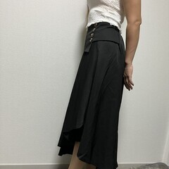 エクリール シャーリングトップス F（バスト25〜45cm）＆黒ロングスカート M（ウエスト31〜45cm）セット 着画あり タグ付き未使用 裏地付き 厚手素材 送料無料 フェミニン フリル フォロー割5%の画像