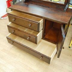 北海道民芸家具 ドレッサー 幅91×奥42.5×高157cm 引き出し・扉収納付き