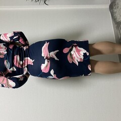 【着画あり】ERDEM ネイビー×ピンク花柄 ボディコン ワンピ...