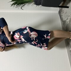 【着画あり】ERDEM ネイビー×ピンク花柄 ボディコン ワンピース S–M相当　送料無料の画像