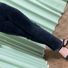 着画あり セリーヌ ベルベットパンツ ネイビー Mサイズ（W33/最大43cm、H51/最大57cm、総丈88cm）送料無料の画像