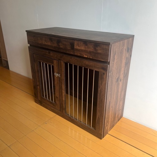 未使用 展示品 ヴィンテージ 西海岸 ペットケージ ブラウン スライド式 ロック式 引き出し キャビネット チェスト 幅90 ペットサ