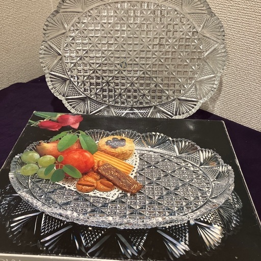 ✿通産省グッドデザイン受賞の一品 HOYAクリスタル カットグラス 中皿