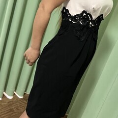 マックスマーラ トリアセテート レディース ワンピース J36 ブラック×ベージュ 総丈97cm 肩幅32.5cm 身幅38cm 送料無料の画像