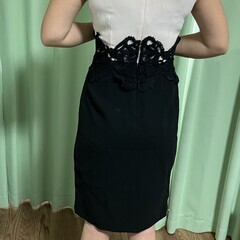 マックスマーラ トリアセテート レディース ワンピース J36 ブラック×ベージュ 総丈97cm 肩幅32.5cm 身幅38cm 送料無料の画像