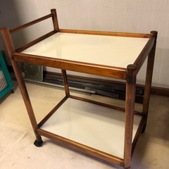 木製 キッチン キャスター ワゴン 2段 長期保管品の画像