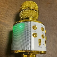 【中古美品】Wster WS-858 Bluetoothカラオケマイク（ゴールド）- 自宅がカラオケボックスに！LEDライトで気分もUP！の画像