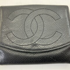 CHANEL キャビアスキン 財布 コンパクト 二つ折り ブラッ...