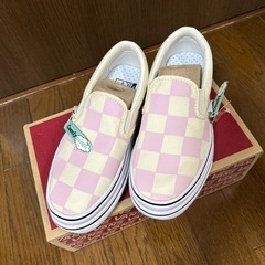 【新品・未使用】VANS スリッポン（22.5cm）ピンクチェッカー柄の画像