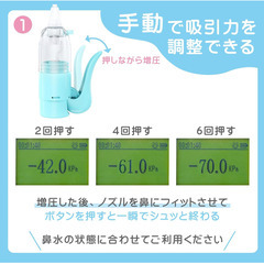 👶【新品未使用】手動式鼻吸い器｜赤ちゃん用鼻水吸引機 静音 軽量 片手操作 真空ポンプ式 携帯便利 ノズル2個付き コンパクト メンテ簡単 停電時もOKの画像