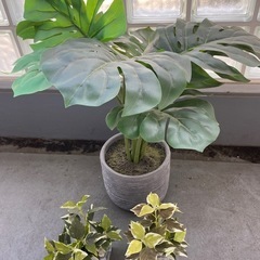 造花 3点セット モンステラ 観葉植物 フェイク 鉢 植木鉢