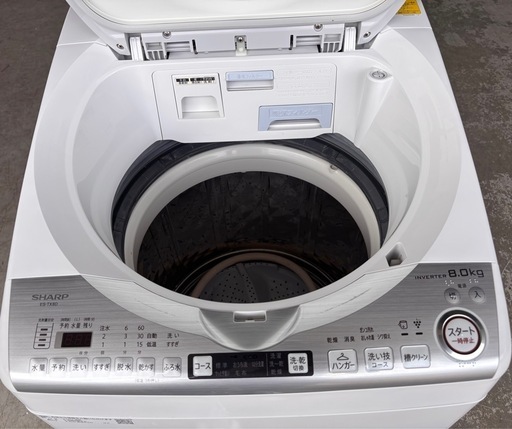 ?2019年 SHARP 8kg 洗濯機 ES-TX8D-W インバーター搭載モデル ?【配達可能 / 保証付き】