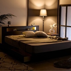 【7/5引き渡し限定】収納付きクイーンサイズベッドマットレス付きダークブラウンの画像