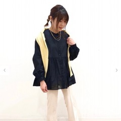 UNIQLO コットンギャザーブラウス　（長袖）　Lの画像