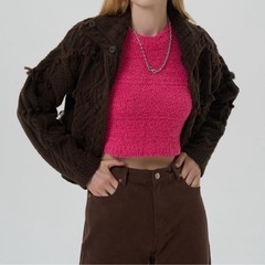 GROVE KNIT TOP ピンク ニット 半袖の画像