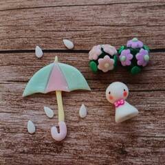 くまちゃんカエルの着ぐるみ　 雨の置物セット 樹脂作りの画像