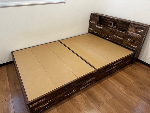 【お譲り先決まりました
】ダブルベッド フレーム 収納付き 電源付き 照明付きKAGU350(家具350)