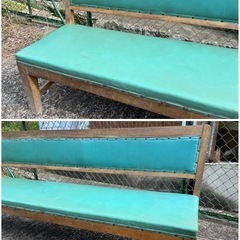 【GO-1081】ベンチ レザー 診療所 病院 昭和レトロ アンティークの画像