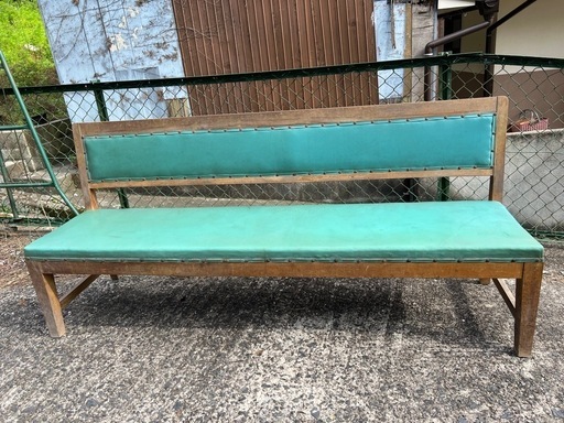【GO-1081】ベンチ レザー 診療所 病院 昭和レトロ アンティーク