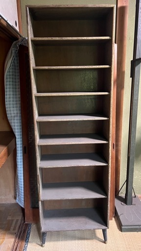 【GO-985】本棚 カルテ棚 脚付き 棚 書棚 シェルフ ラック 木製 古道具